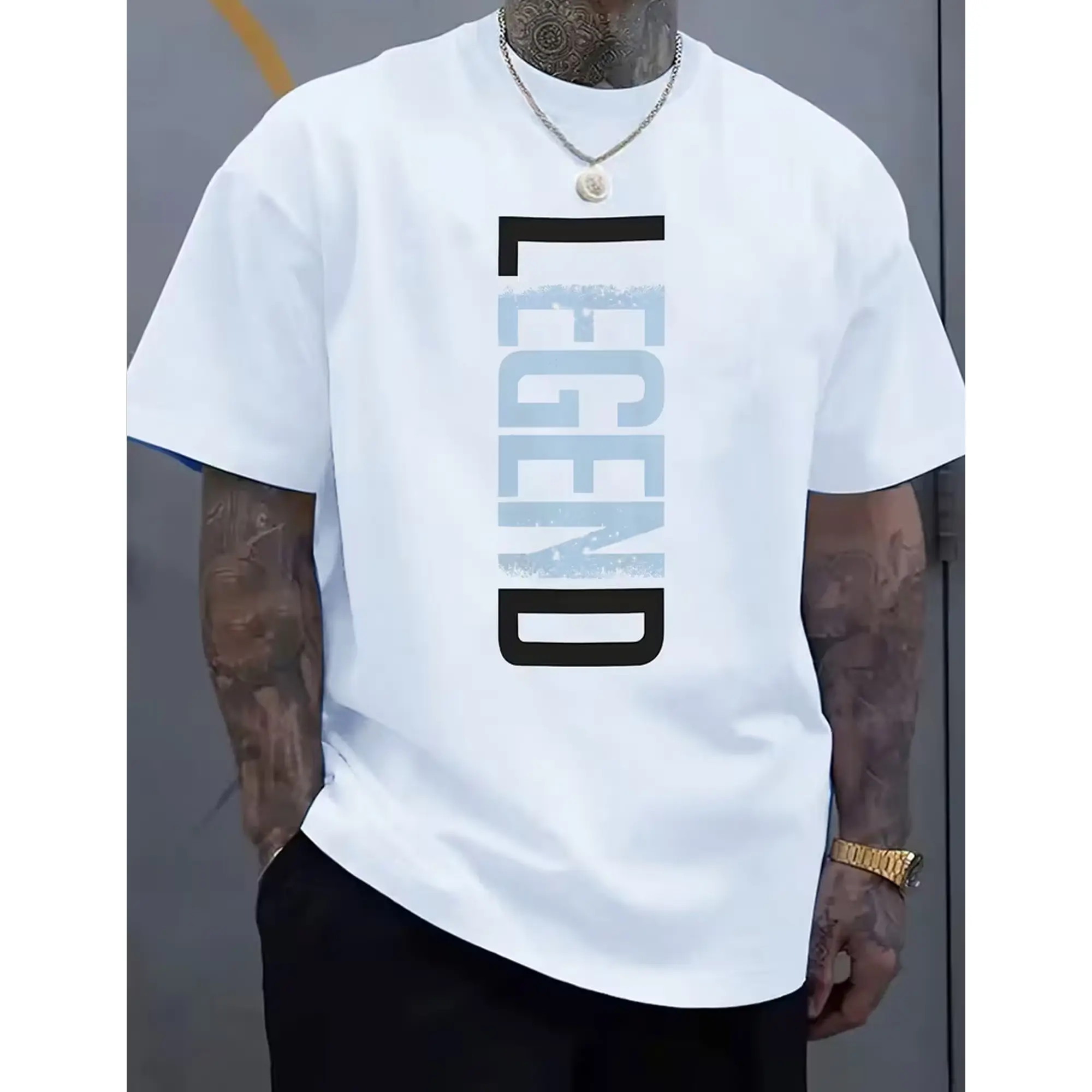 Men's Short Sleeve T-Shirt with Love Letter Print - Elastic Round Neck Casual & Wear Suitable for Outdoor Activities, Summer Breathable Tee, Machine Washable Suitable for Parties, Casual Attire, and Outdoor Events
