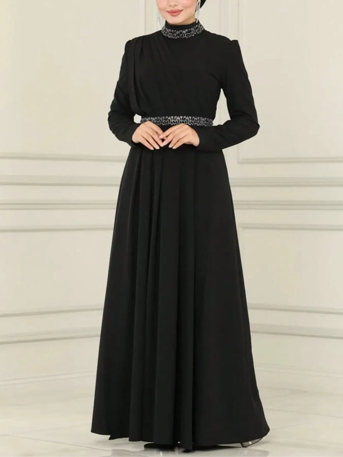 Elegant Women's Long Dress, Luxurious Plain Color, Waist-Curling Loose Fit, All-Season Woven Fabric, Casual Style, Classy Modest Dresses