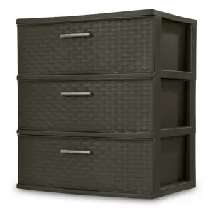 3-Drawer Wide Weave Design Storage Tower, Brown, Case of 1