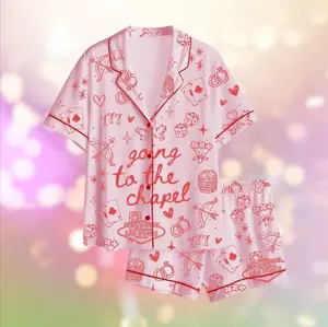 Women’s Las Vegas Chapel Coquette Bachelorette Satin Pajama Set, Bride Just Engaged Short Sleeve PJs, Bridal Shower & Party Gift, Gifts For Her #PersonalizedPjs #BambooPajamas #MatchingSets #VintageVibe #PajamaCore
