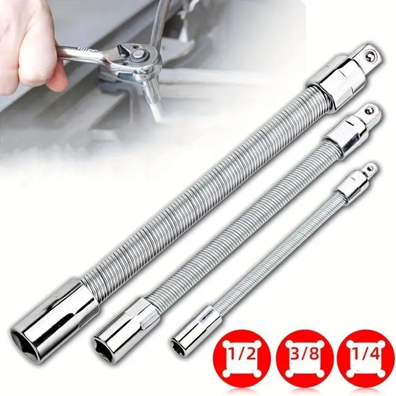 1/2 Inch Drive 35cm Flexible Socket Wrench Kit – 3 Pcs Bendable Extension Bars, Wrench Adaptor, Connecting Rod, Auto Repair Hand Tools, Car Accessories, Mechanic Equipment, Household Maintenance Tools, Ideal Father’s Day Gift