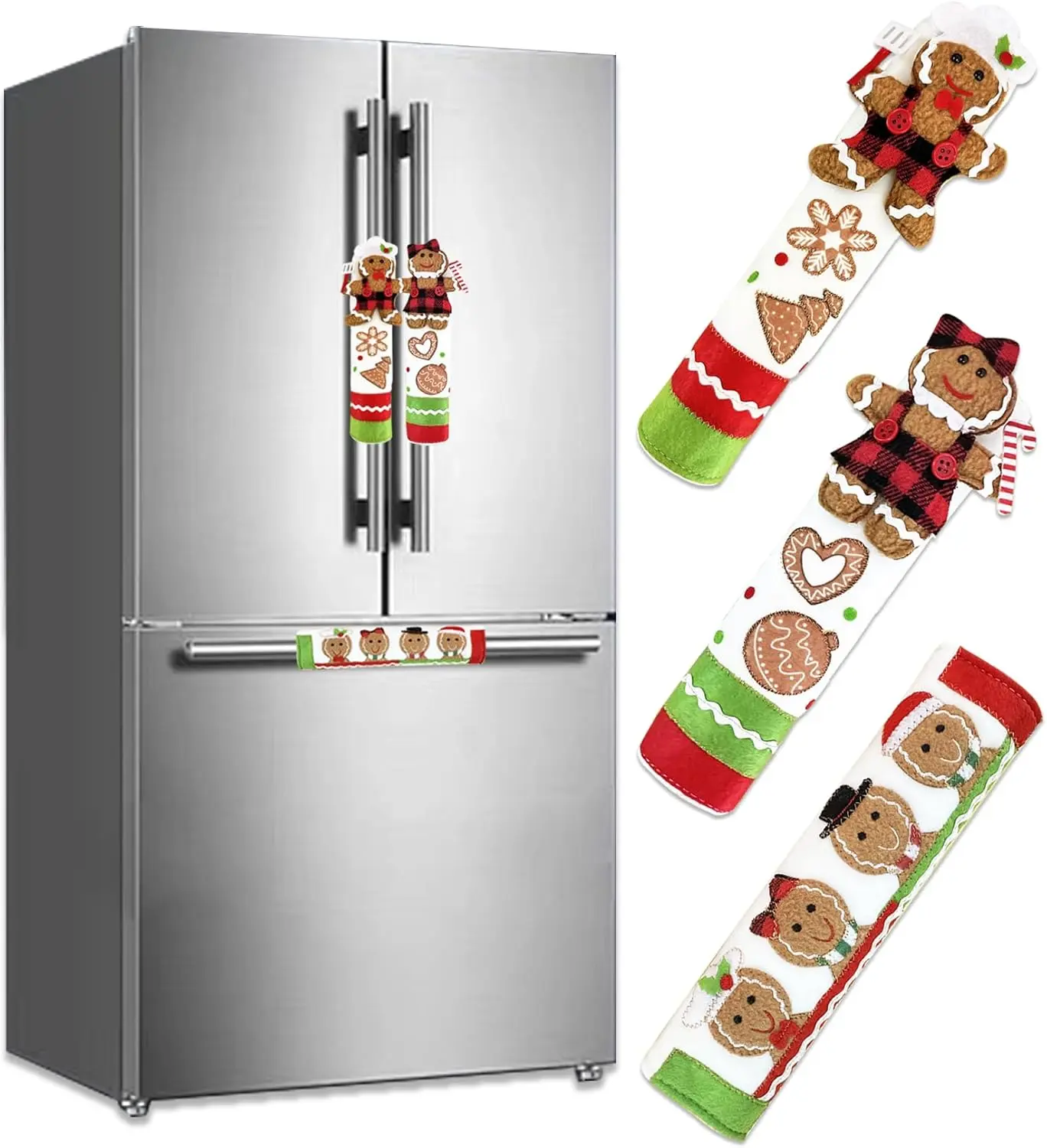 3 count Set Christmas Gingerbread Refrigerator Door Handle Covers Appliance Handle Covers Christmas Gingerbread Decorations Fits Standard Size Kitchen Refrigerator Microwave Oven Or Dishwasher