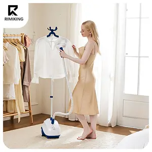 RIMIKING Standing Garment Steamer for Clothes, 1500W Power, Quick Heat-Up, 55 Minutes of Continuous Steaming, Removable Brush, Double Steam Hose with Extra Metal Springs, Versatile Use,Easy Mobility,  EAM-GTJ