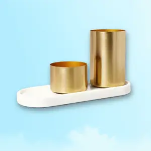 Modular Desk Organizer with Marble Tray & Metal Cups - Threshold Style, for Office, 3-Piece Set