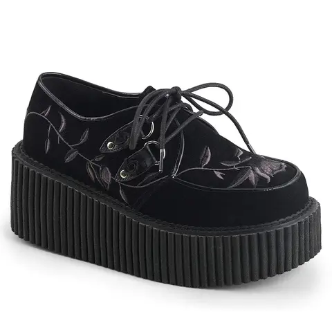 Demonia Creeper-219 Women's Black Velvet Platform Boots, Lace-Up Stylish Casual Women's Shoes, Elegant Footwear Fashion
