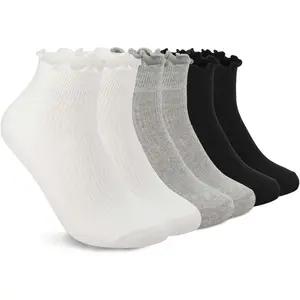 6 Pairs Women's Ruffle Socks Cute Ankle Socks Super Soft Breathable Cool Frilly Socks For Mary Jane Shoes