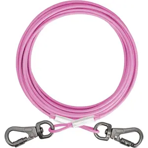 Dog Tie Out Cable - Chew Proof Steel Wire Lead - 360° Tangle Free Outdoor Leash for Pups - Dog Runner Cable for Small to Medium Dogs (Blue, 45lbs/30ft) (Pink, 45lbs/10ft)