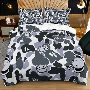 2/3 PCS Cartoon Camouflage Anime Style  Duvet Cover Set, Youthful Personalized Duvet Cover with Zipper, Easy to Remove, Trendy Decor for Bedroom, Housewarming Christmas Birthday Gift for Teens & Toy Collectors, No Filling
