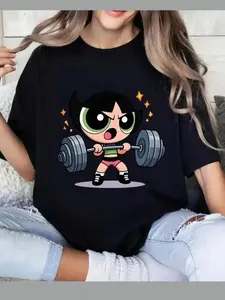 Powerpuff Girls Bubleess Vintage Gym Girl T-shirt, Cartoon Character Shirt, Fitness Workout Shirt, Weightlifters, Bodybuilding Shirt, Basic Comfort Tshirt Casual, Women, Streetwear, Unisex