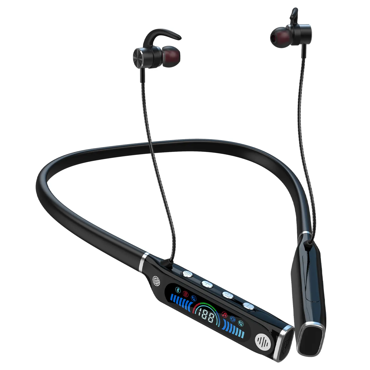 2026 New In-Ear Neckband Bluetooth Headset with LED Spectrum Display, TF Card MP3 Playback, Magnetic Design, Sweatproof, Active Noise Cancellation, Charging Support, Wireless Earbud for Running, Fitness