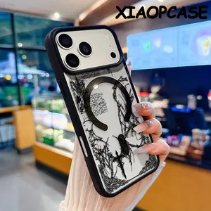 Magnetic Phone Case Compatible with iPhone 17 Pro Max Air 16 15 14  13 12 11 Plus,Gothic style Pattern Clear Acrylic Hard Back Soft TPU Edge Non-Yellowing Protective Cover