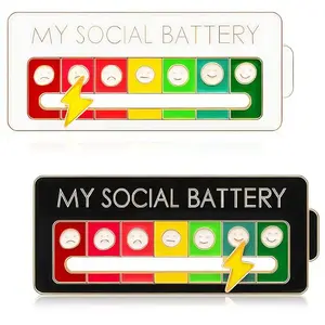 Funny Social Battery Pin for 7 Days Social Battery Slider Pin 2Pcs My Social Battery Slider Pins for Work Cute Expression Mood Pins for Introverts Interactive