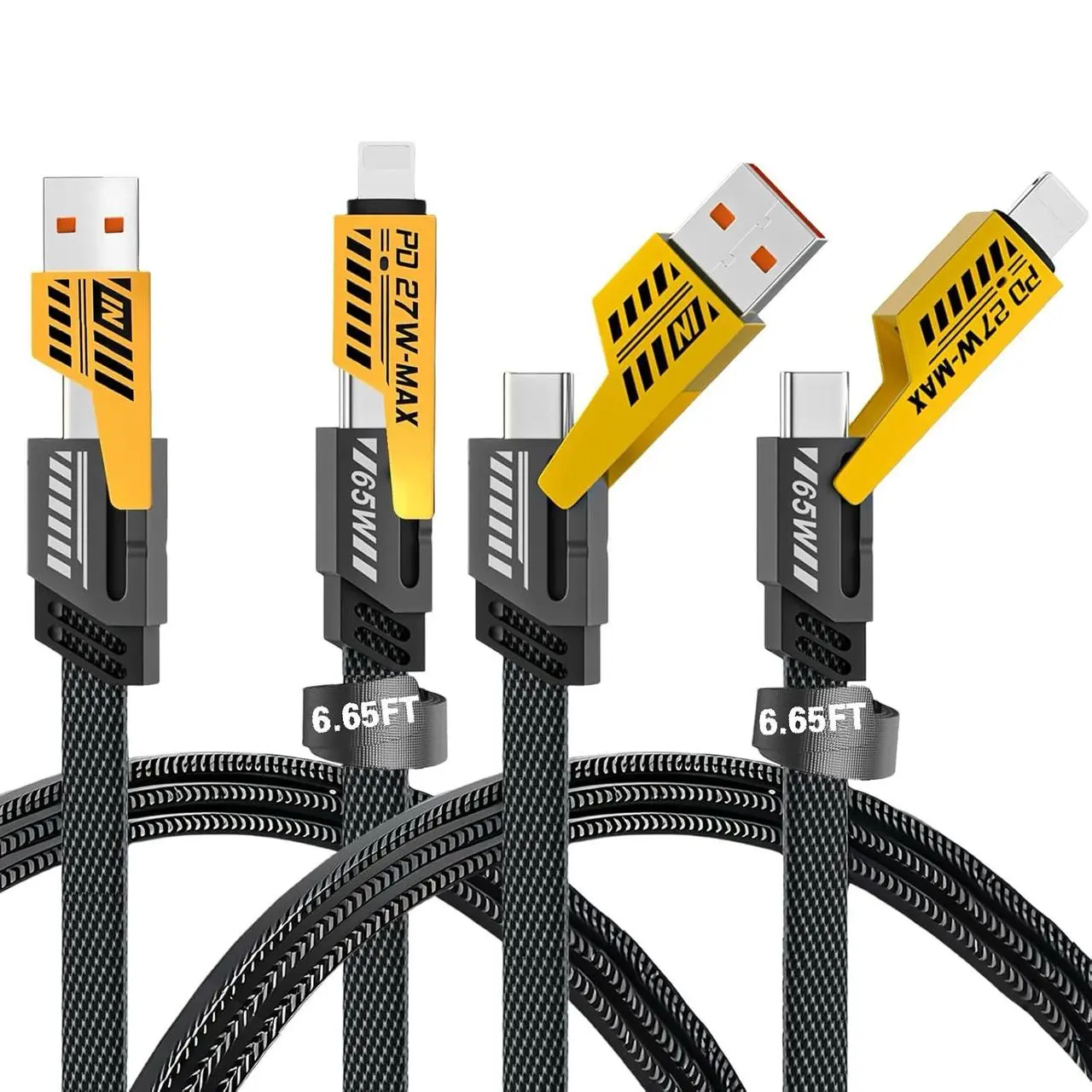 2 Pack 4 in 1 Multi Fast Charging Cable(Up to 65W & Data Sync), 6.65 FT Cable with USB A to C/USB C to C/USB A to Apple-Device/USB C to Apple Device, Compatible with iPhone 7-17/Pad/Android/MacBook