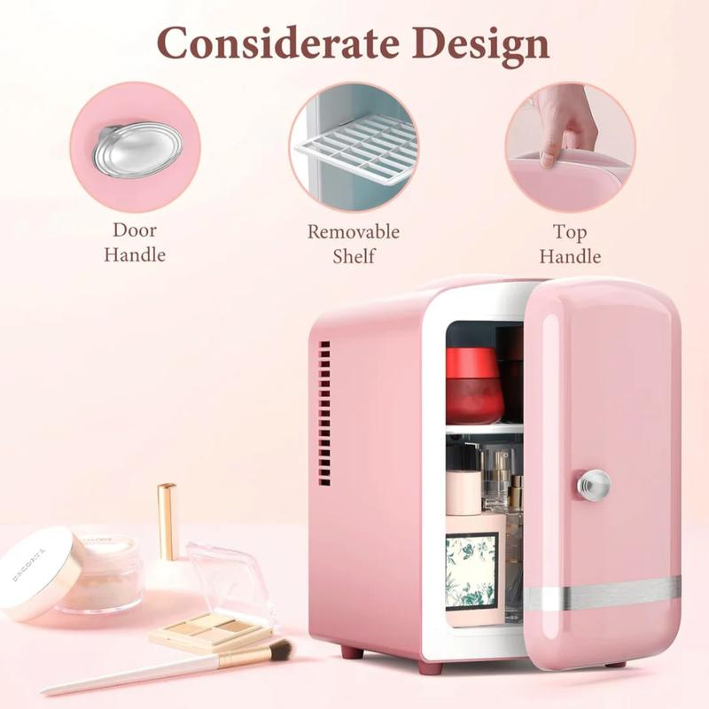 Kismile Retro Mini Fridge with Cooling & Warming Modes, 4L Compact Skincare & Beverage Fridge, Thermoelectric System, AC/DC Dual Power