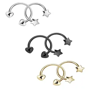 4count/6count Stainless Steel Heart Shaped Pentagram Nose Ring, Halloween Cool Nose Piercing Jewelry