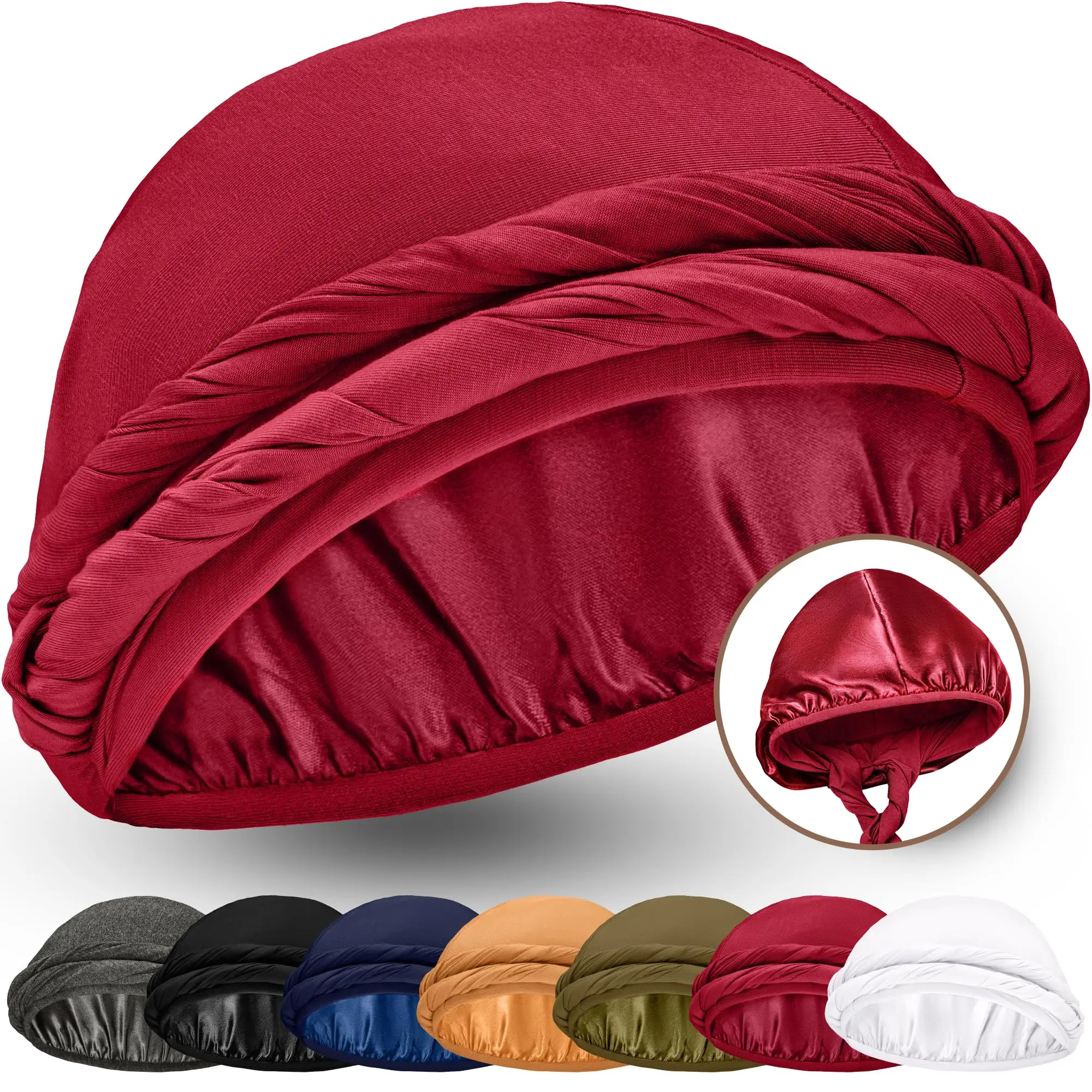 Pre-Tied Satin Lined Turban for Men and Women, Comfortable Halo Head Wrap for Sleeping, Haircare, and Chemo Hair Loss