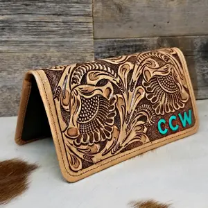 Handmade Leather Checkbook Wallet. Customized. Multiple Colors available