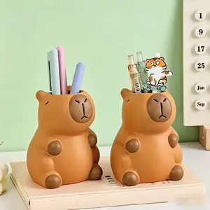 Cute Capybara Pen Holder & Makeup Brush Organizer - Fun Desktop Decor |   Multi-Compartment Storage for Office Supplies, Brushes, and Stationery |   Durable & Creative Home Office Desk Accessory