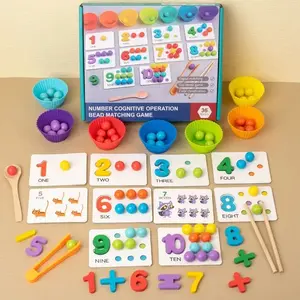 Montessori Arithmetic Math Toy Set, Beads, Chopsticks & Spoons, Silicone Digital Learning with Beads, Number Crunching Clip Bead Matching, Montessori Math Beads Counting Toy