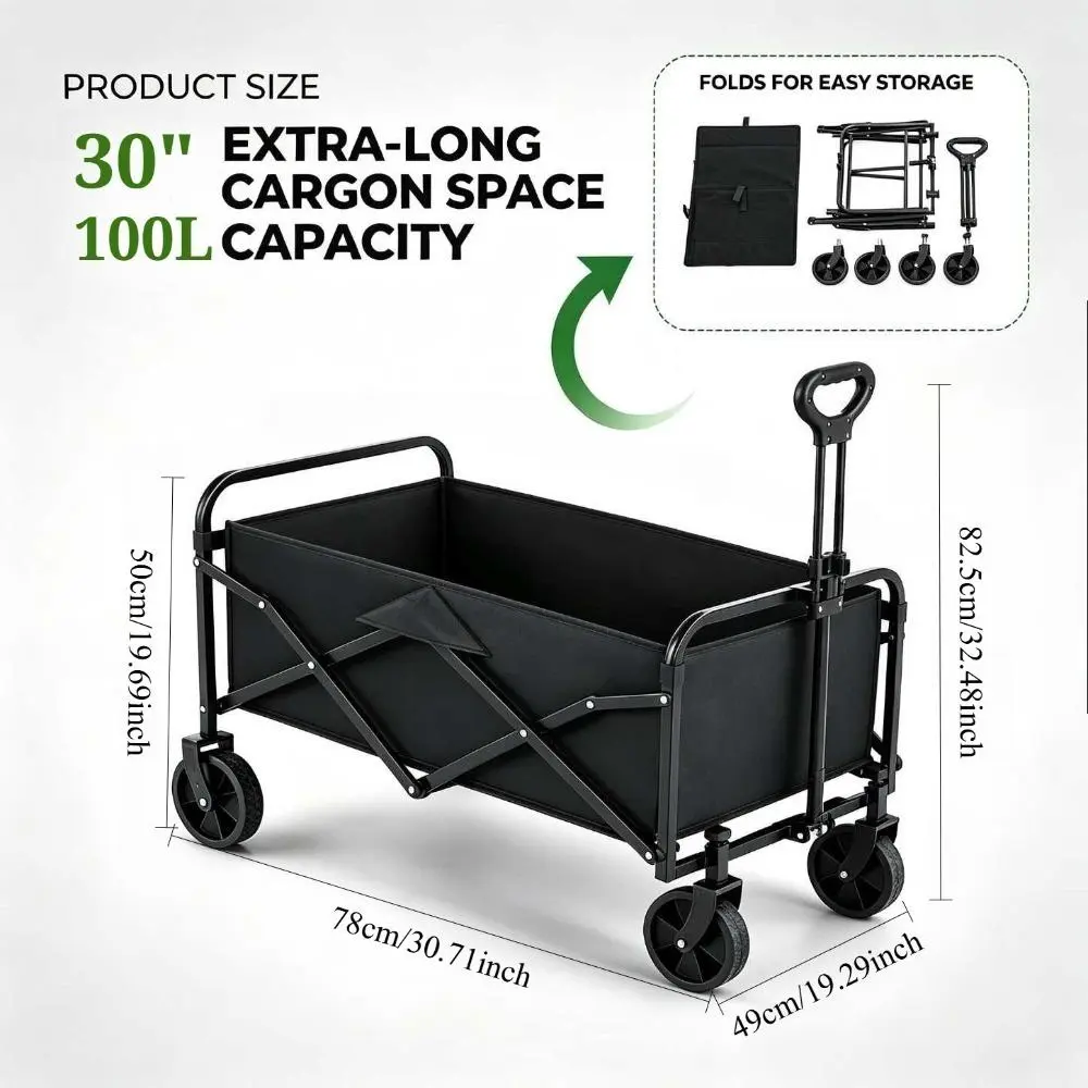 165lbs/450lbs/680lbs Collapsible Utility Wagon Cart, Portable Folding Cart with 360° All-Terrain Wheels & Adjustable Handle, Black for Groceries, Camping, Sports, Gardening, Beach