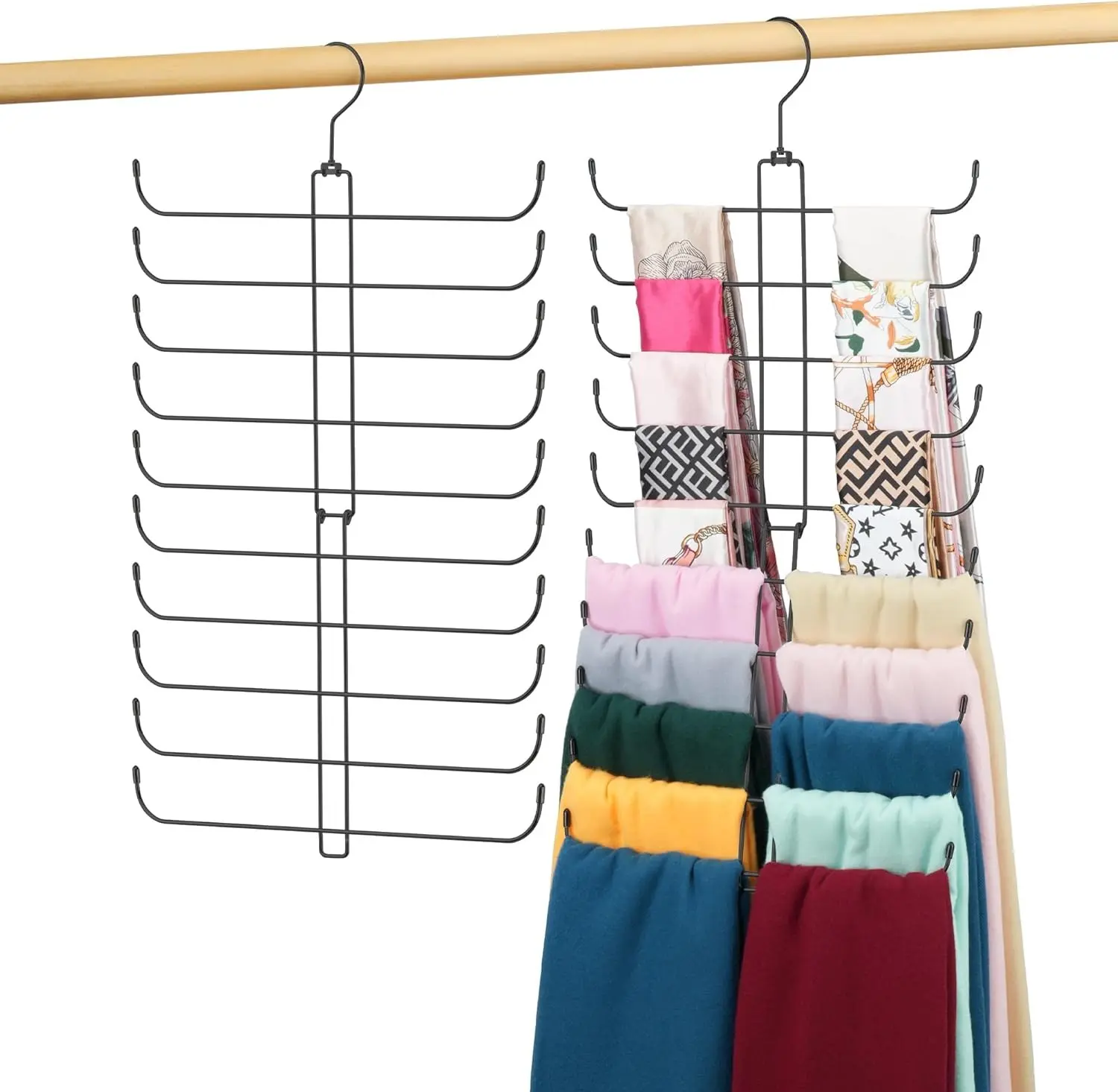 2 Pack Scarf Hanger for Closet, 40 Large Capacity Scarf Organizer, Space Saving Scarf Holder Hijab Rack Closet Organizers and Storage, Black