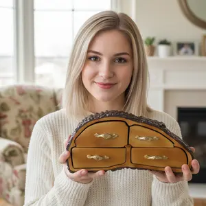 Wood Grain Jewelry Storage Box, Vintage Forest Style Organizer, Multi-Drawer with Carved Handle, Perfect for Girls & Home Decor