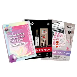 【Koala 3-in-1 Colorful DIY Sticker Set 】 8.5x11-inch Full-width Printing paper: High-gloss waterproof + Rainbow Holographic + Adhesive reinforcement: Compatible with inkjet printers /Cricut cutters