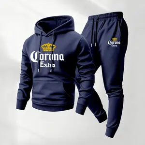 Men's Beach Beer Print Hoodie and Drawstring Sweatpants Set, Menswear, Casual Athletic Long Sleeve Hooded Jacket & Trousers for Fall & Winter, Men's Clothing for Daily Wear, Sportswear Indoor Outdoor, Tracksuit, Athleisure Summer Clothes