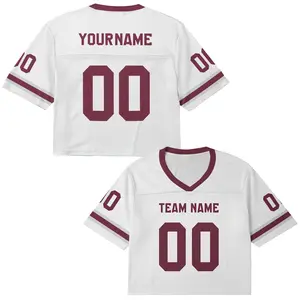 Custom Classic White Crop Top Football Jersey– Personalized Name & Number Cropped Jerseys, Outfits Game Day for Football Fans, Sports Lovers, Gift for Lovers, Unisex for Men Women Youth