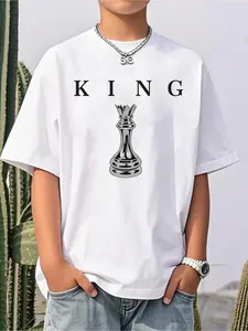 Boys' and teenagers' casual patterned printed round-neck short-sleeve T-shirt, summer top