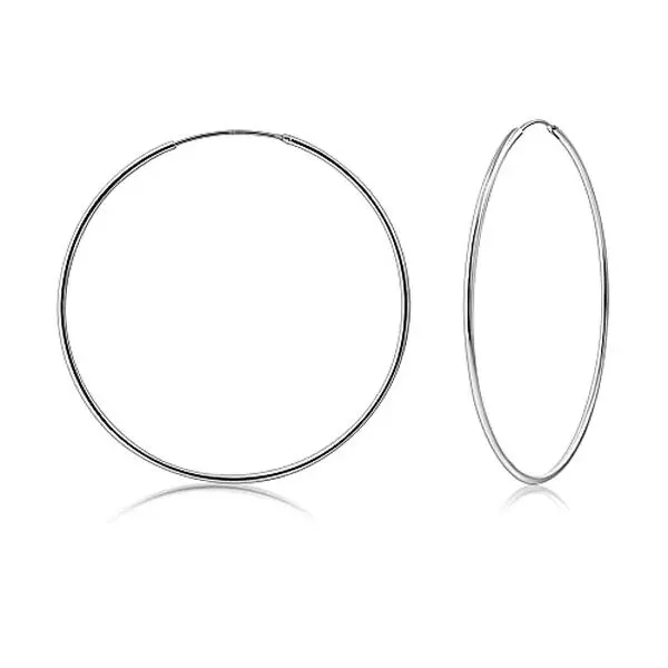 Women's 925 Sterling Silver Everyday Hoop Earrings - Lightweight Endless Thin Hoops, 50MM (2in)