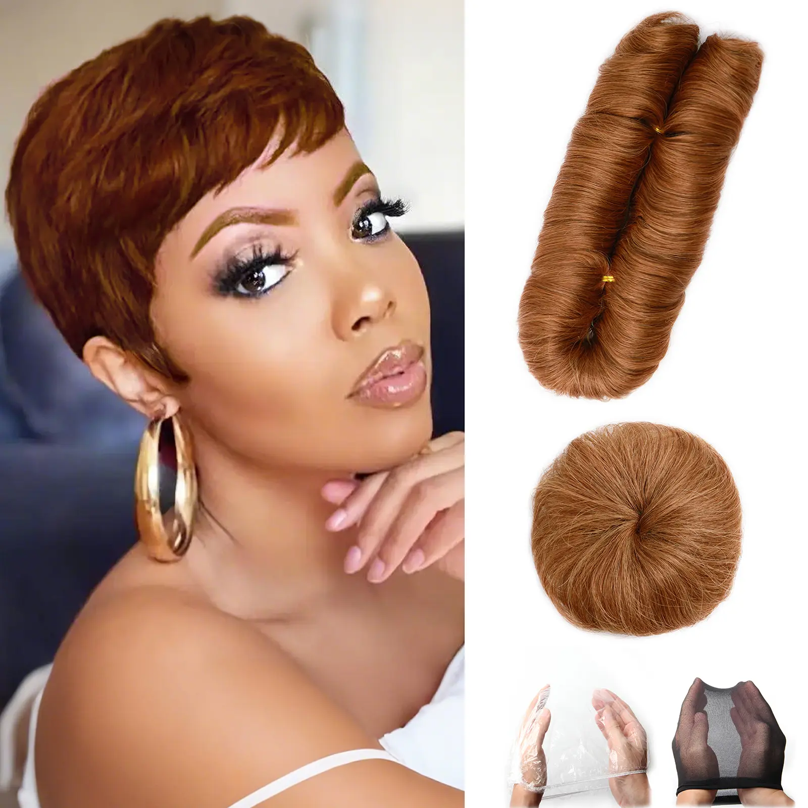 28pcs Straight Short Human Hair Weave with Top Closure Brazilian Virgin Hair Extension for Women-100% Human Hair Bundles Weave, One Pack for a Full Head Human Hair Bundles with Straight Natural Extensions, Soft Human Hair