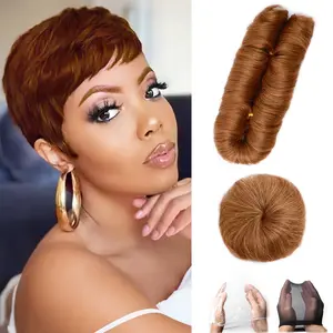 28pcs Straight Short Human Hair Weave with Top Closure Brazilian Virgin Hair Extension for Women-100% Human Hair Bundles Weave, One Pack for a Full Head Human Hair Bundles with Straight Natural Extensions, Soft Human Hair