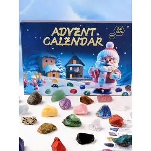 Christmas Advent Themed Calendar, with Stones, Cute Santa Claus Print 24 Days Countdown Calendar, Fashion Jewelry Making Accessories for Women & Teenager