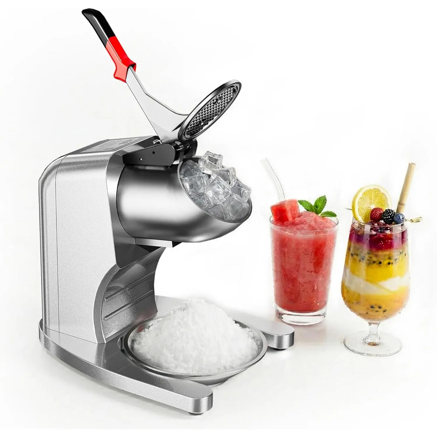 Commercial Electric Ice Crusher Machine - 350W, 2000RPM, 250LBS/H Efficient Crushing, 4 Blades, Stainless Steel Bowl, Safe & Easy Use, Non-Slip Base, Durable & Hygienic, Uniform Ice Texture for Bars, Cafes, Home Use, Parties, Waterproof Switch