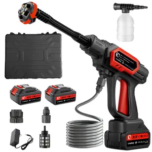 PZZ Cordless Pressure Washer 1000 PSI Portable Power Washer with 2pcs Battery & Charger, 6-in-1 Nozzle and 17FT Hose, Handheld Power Washer for Home, Garden and Car Cleaning