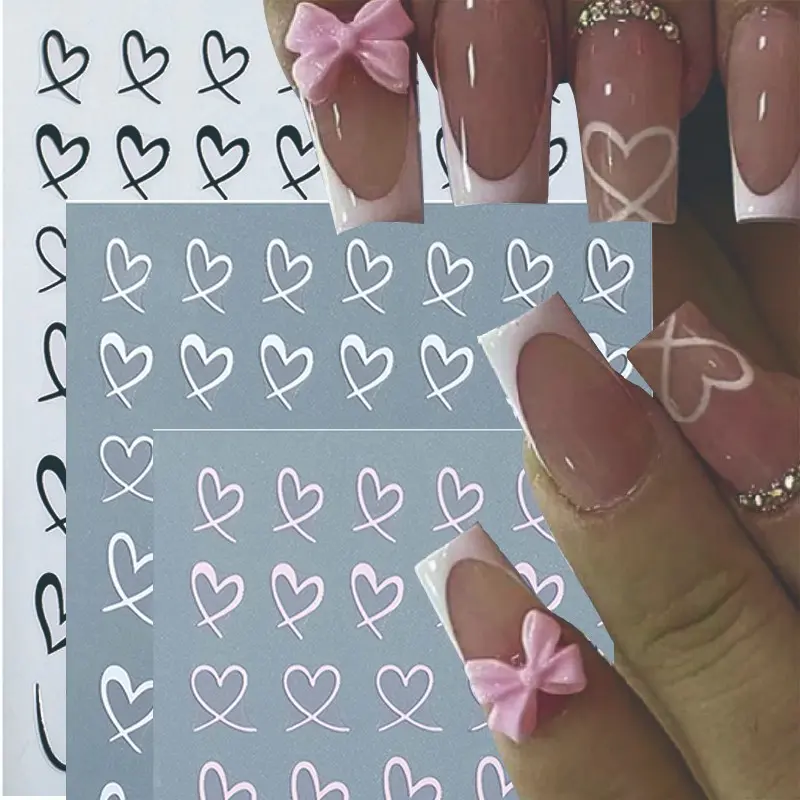 #Summervibes  3 Pcs Valentine's Day Love Heart Nail Art Stickers, Simple Romantic Self-Adhesive Nail Decals, Women's DIY Friendly Wedding Ready Creative Nail Designs Decorations