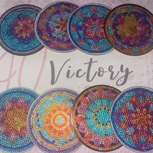 Set of 8 Colorful Mandala Coasters Blinged and Sealed for Elegant Table Settings