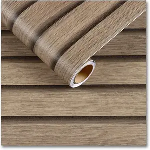 Brown Wood Slat Wallpaper Peel and Stick 12" x 354" Waterproof Self Adhesive Contact Paper for Bedroom Farmhouse & Countertops Extra Long Roll