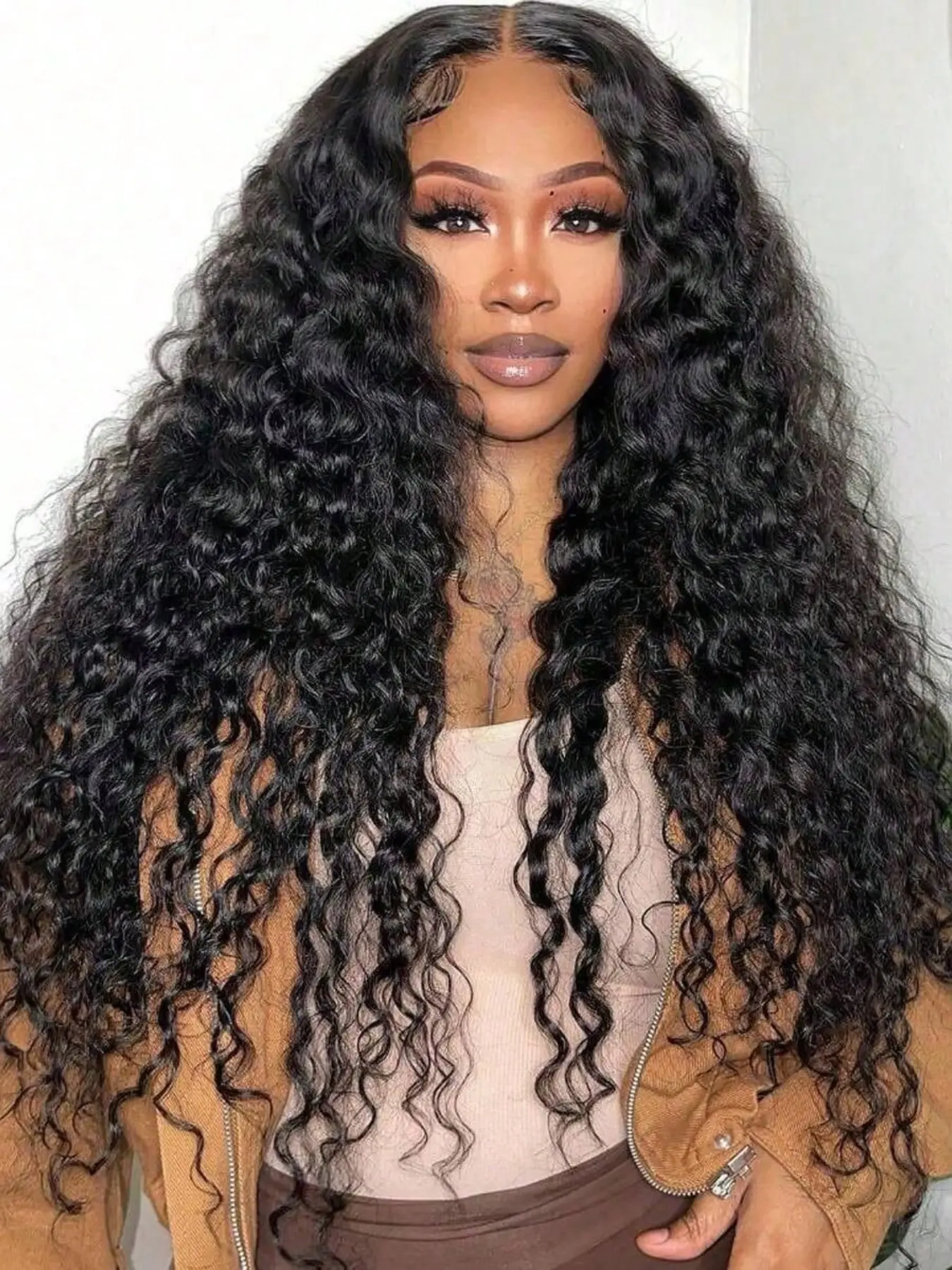 Water Curly HD Transparent Lace Frontal Human Hair Wigs For Women Curly Textured Wigs 13*1 Part Lace Brazilian Deep Wave Lace Front Wig Curly Hair Pre Plucked Natural Black Color