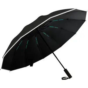 Large Double-Ribs Umbrella with Reflective Strips, Automatic Reverse Folding Umbrella