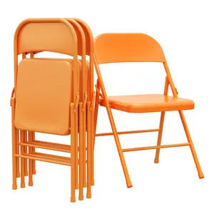 Orange Dining Chairs Set of 4, Foldable Dining Chairs with Metal Frame Hold Up to 350 Pounds, Portable Orange Kitchen Chair Suitable for Dining Room, Living Room, Office, Indoor and Outdoor Events