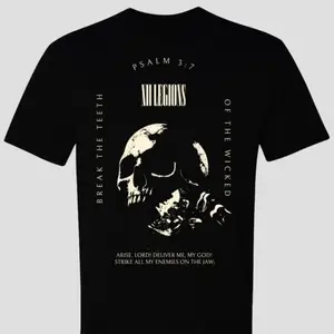Psalm 37 Break The Teeth of The Wicked T-Shirt - Christian Skull Graphic, Bible Verse Gothic Faith Apparel Fashion Cotton, Full Colors, Full Sizes, For Men, For Women