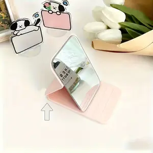 Compact 4.25 Inch Foldable Makeup Mirror, Perfect for Dorms, Desktops, and Travel, Light /milk Color, Polished Glass Edge, Floral Pattern