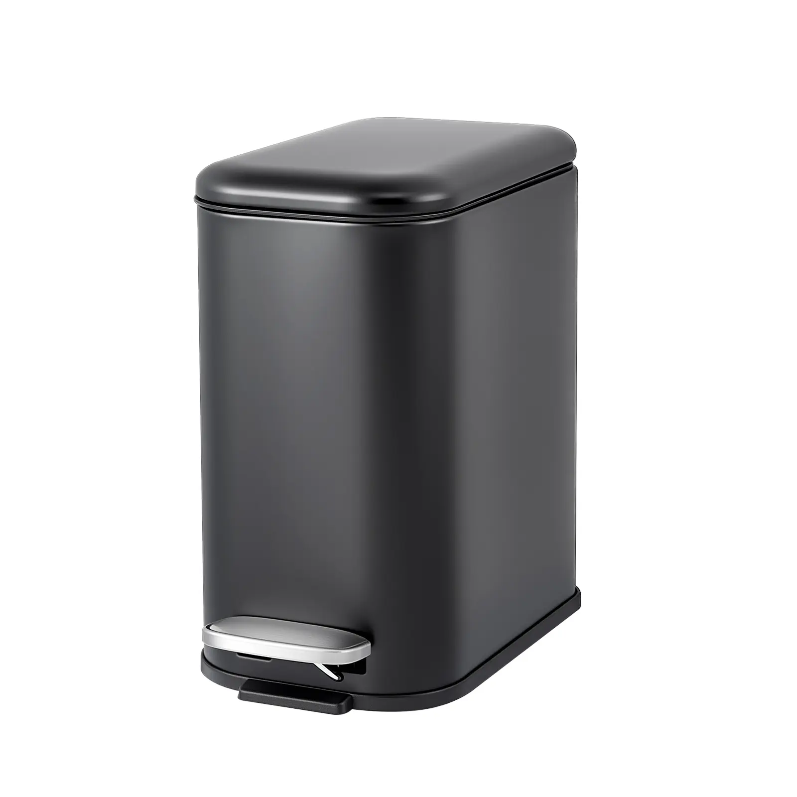 Slim Soft-Close Stainless Steel Trash Can – 5L/12L with Odor-Seal Lid, Portable Handle, Step Foot Pedal – Compact Hands-Free Garbage Bin for Kitchen, Bathroom, Office, Bedroom – Black – 34.6×18.6×34.4cm
