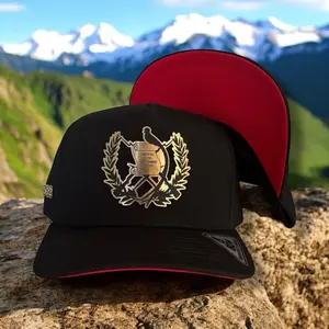 Guatemala Hat Gold Plate Logo Snapback - Black with Red Accents & Secure Snapback Closure for Unisex Style