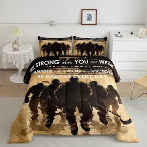 Hockey Players Comforter Set,Winter Sports Bedding Set,Ice Hockey Puck Quotes Duvet Insert for Hockey Lovers,Rustic Farmhouse Ball Game Down Comforter