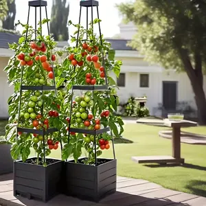 1pc- 57inch Ultra-High Vertical Tomato Planting Stand With Ladder And Support - Heavy-Duty PVC Self-Watering Garden Tower, Suitable For Climbing Plants, Vegetable Vines, Flowers, Outdoor Patio Tomato Cage, Indoor And Outdoor Gardening Support
