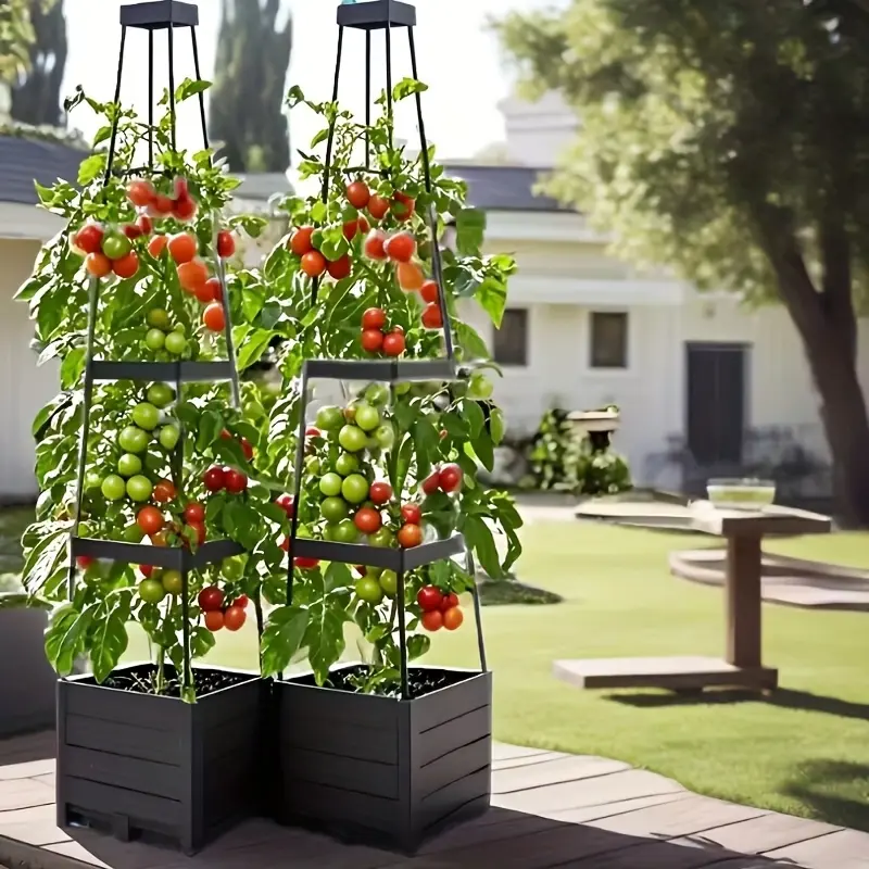 1pc- 57inch Ultra-High Vertical Tomato Planting Stand With Ladder And Support - Heavy-Duty PVC Self-Watering Vertical Planter Tower, Garden Obelisk Trellis, Suitable For Climbing Plants, Outdoor Patio Tomato Cage, Indoor And Outdoor Gardening Support