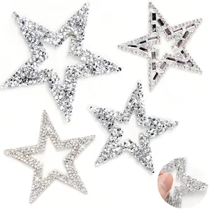 2/4/8 Hollow Star Patches Rhinestone Stickers, Hollow Out Rhinestone, Hot Glue Sparkling Crystal Patch, Rhinestone Sparkle, for Clothing Repair, Jeans, Bags, Hats, DIY Accessories